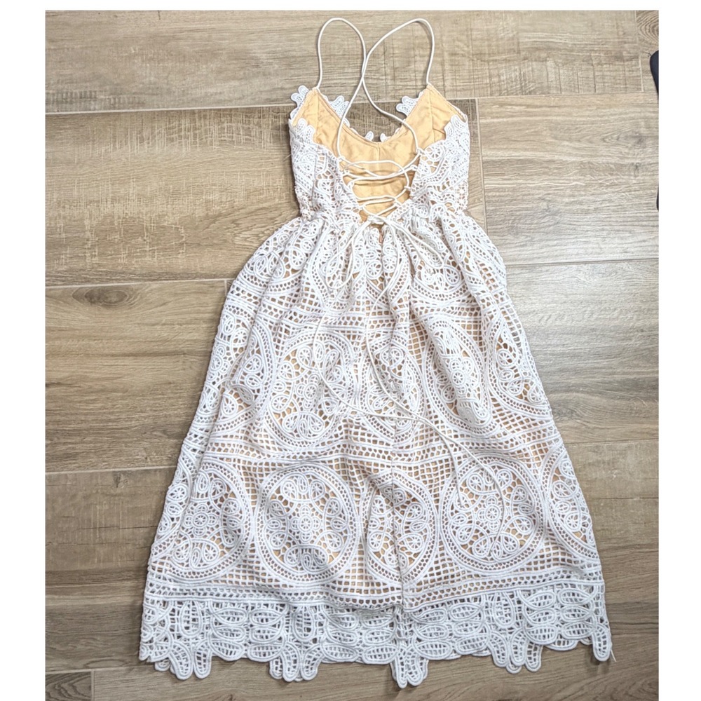 Chicwish Moonlit Night Crochet Cami Dress Women XS Boho Open Back Lace-Up - Picture 7 of 13